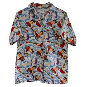 Elvis Presley Women's Hawaiian Shirt, Small/Medium, Blue Graphic Print
